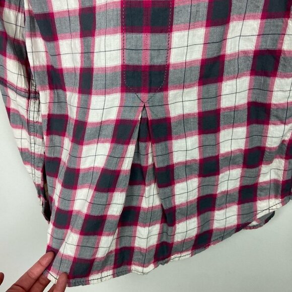 Free People Pink Grey Plaid Button Down Shirt Size XS Long Sleeve Western Boho - Picture 7 of 11